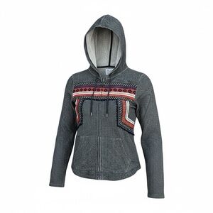 Lucky Lotus Embroidered Full Zip Women's Hoodie M Aztec Boho Cozy Lucky Brand